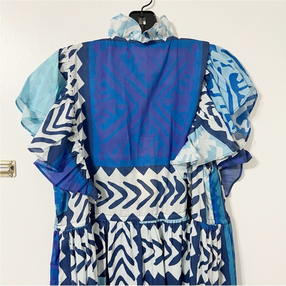 Figue Denissa NWT RARE Ruffle Tassel Drawstring Abstract Print Mini Dress Summer - Picture 10 of 15